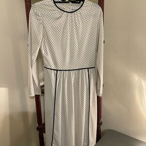 White and Black Polka Dot Long Sleeve Dress